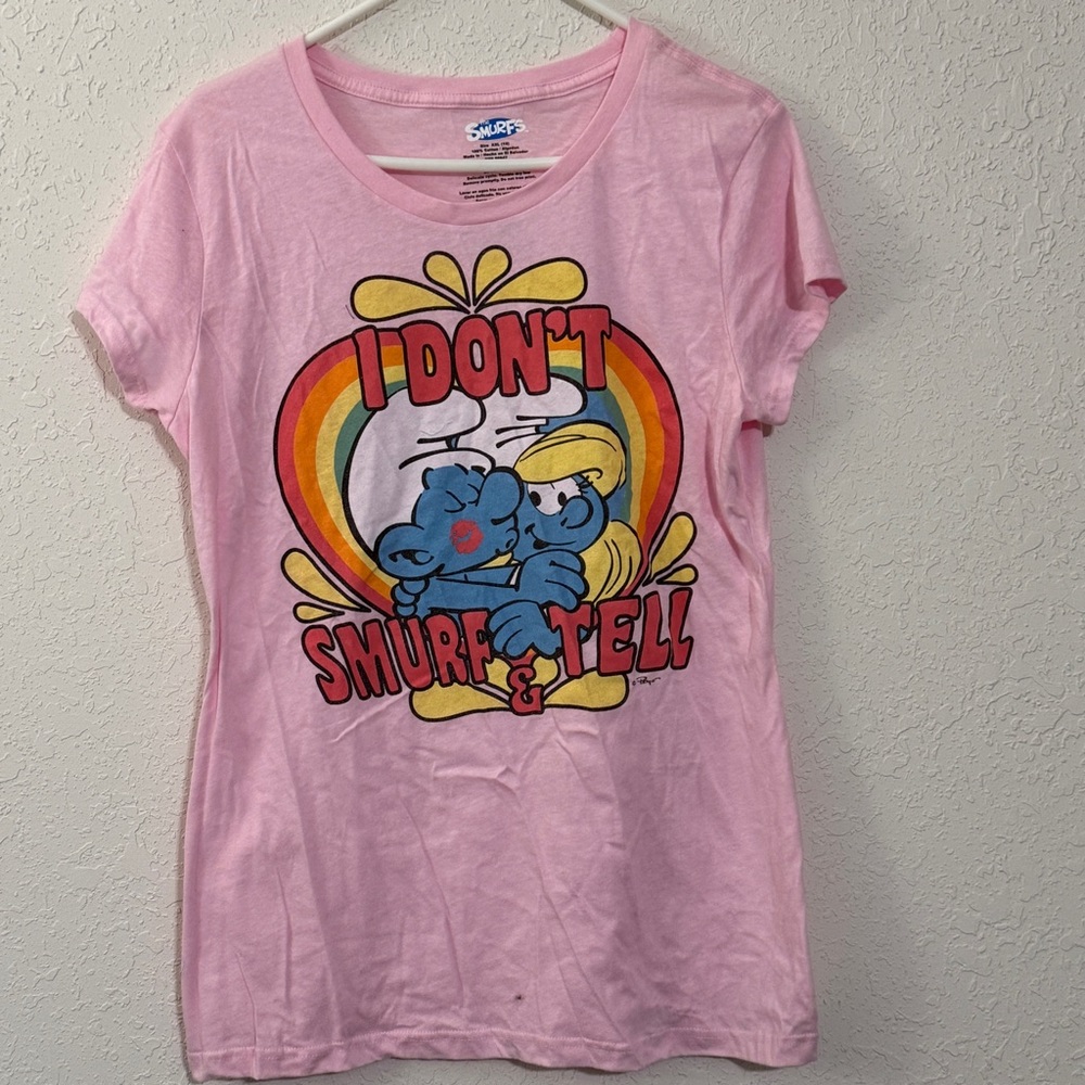 Pink "I Don't Smurf & Tell" Graphic Tee women’s XXL